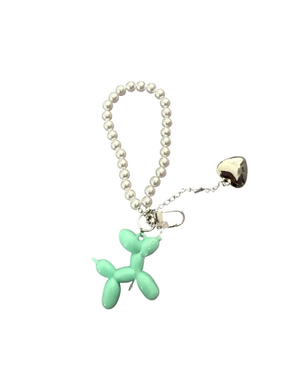 Mint Balloon Dog Charm Keyring with Silver Heart